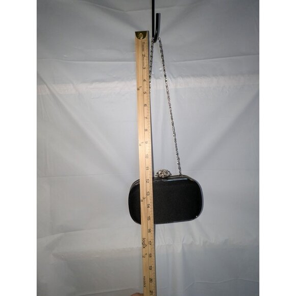 Lulu Townsend Black Satin Clutch Purse Bling Clasp & Convertible Chain 6 X 3.5 - Picture 10 of 12